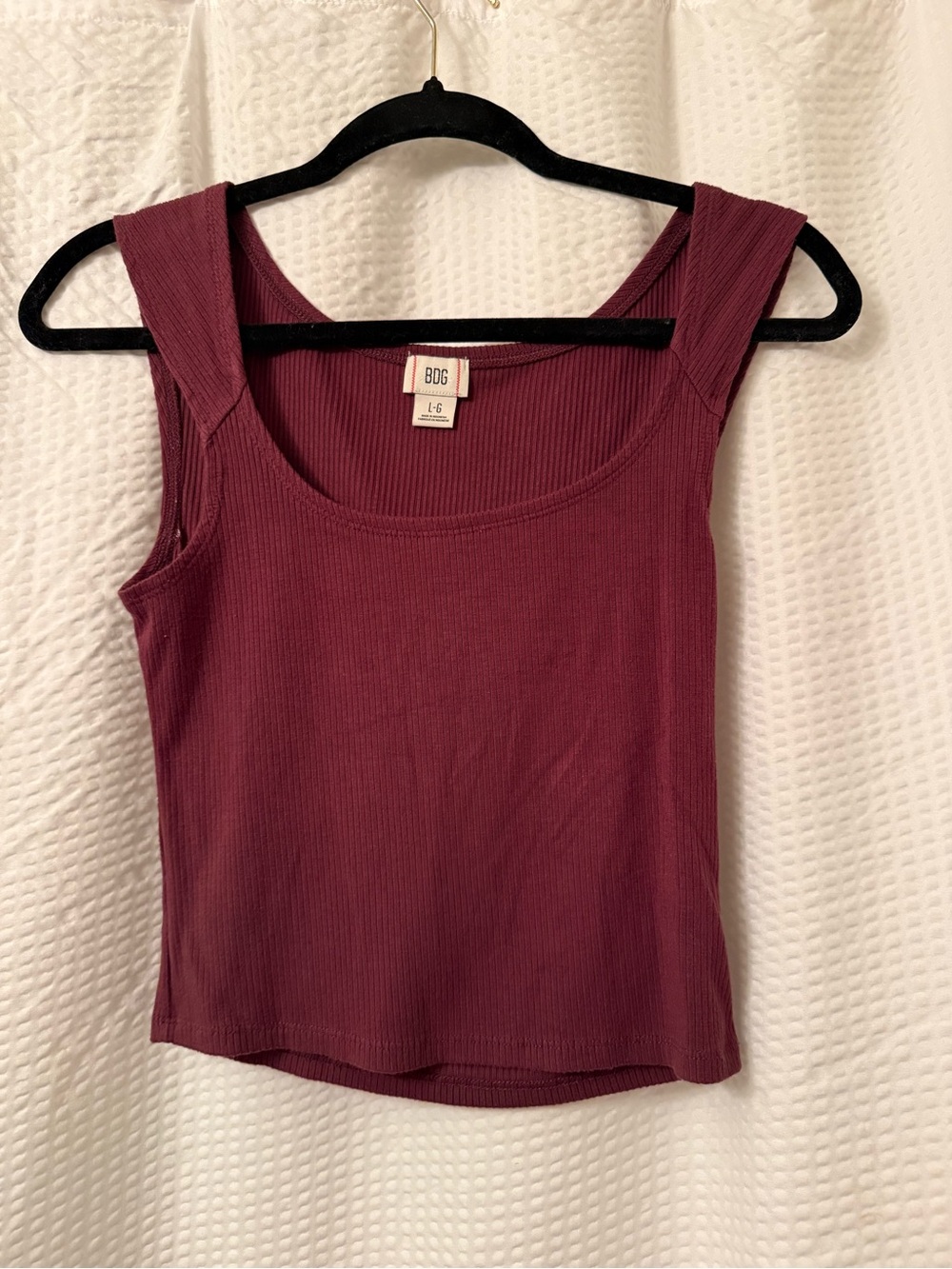 BDG Ribbed Square Neck Tank Top Sz L Dark Red Urban Outfitters Fitted Crop